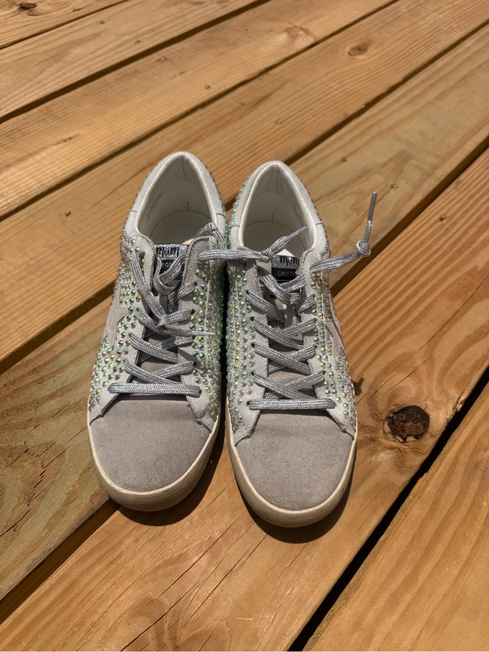 Miracle Miles Light Silver Crystal-Studded Lace-Up Sneakers